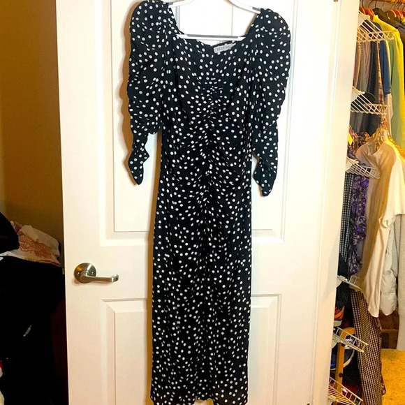 ELLY ME like new black with white polka dots midi dress size large - Picture 1 of 10